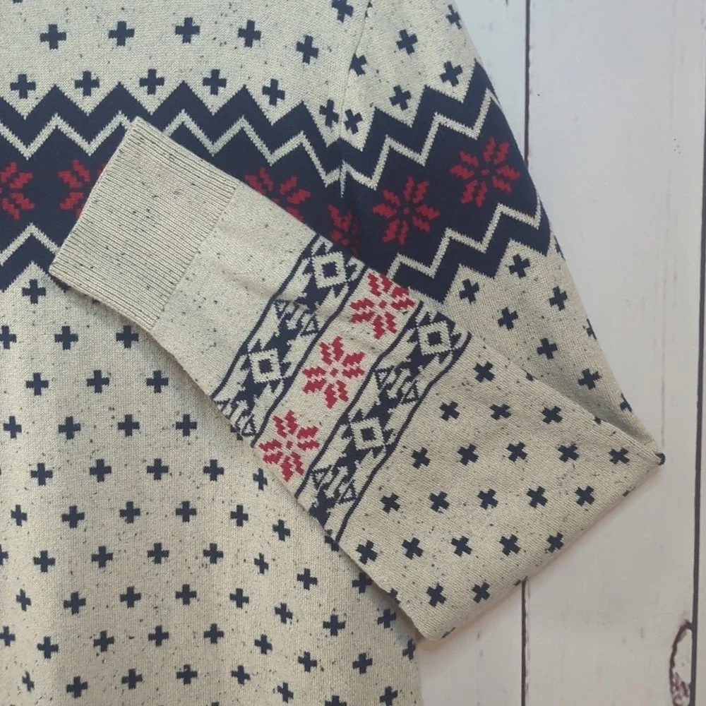 Pac Sun On the‎ Byas Men's Nordic Fair Isle Winter Cream, Navy, and Red Sweater